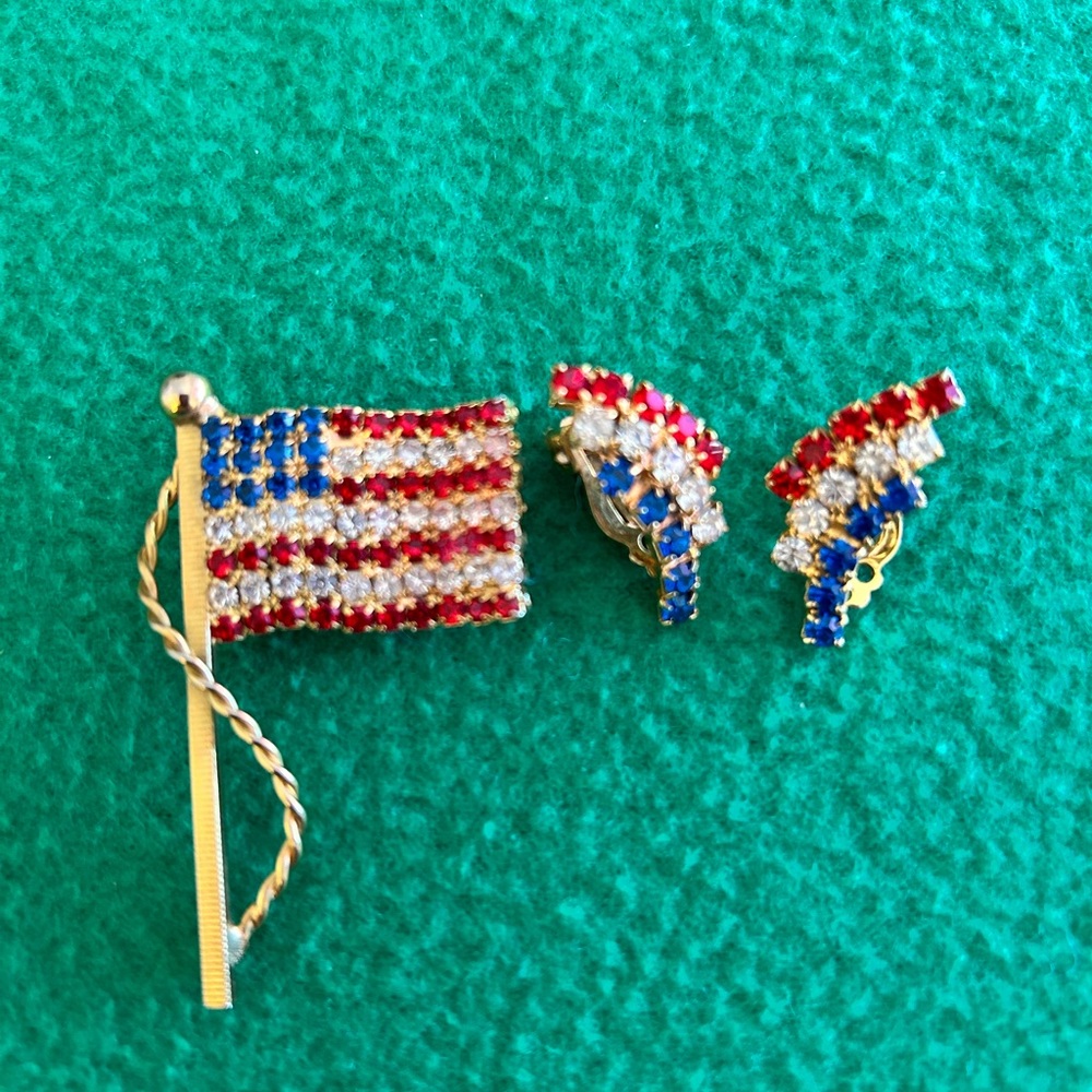 Patriotic Flag Brooch and Earrings Set